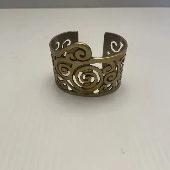 Vintage Artisan Modernist Wide Etruscan Egyptian Brass Cuff Bangle Bracelet - Picture 1 of 7